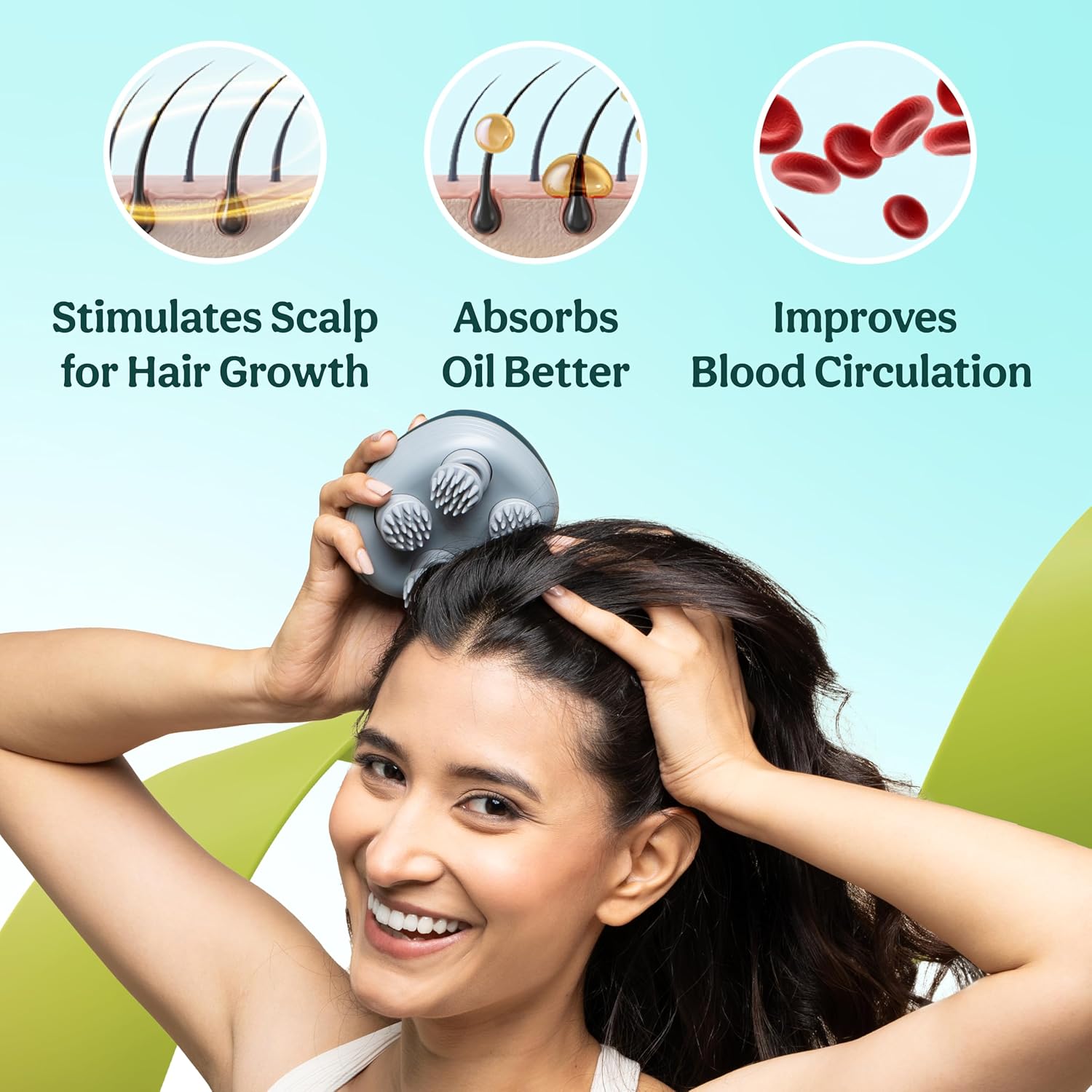 Caresmith Revive Scalp Massager | 96 Silicon Kneading Points with Detachable Heads | Scalp, Body & Head Massager for Hair Growth (Green)